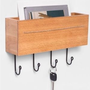 New Threshold wooden Wall Storage with metal hooks ( Beechwood)